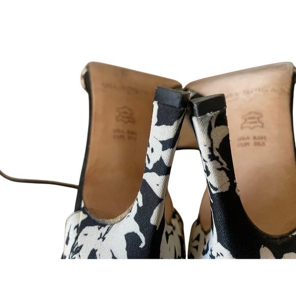 Via Spiga Black & White Floral Print Strappy High Heels Size 8.5 - Picture 6 of 8